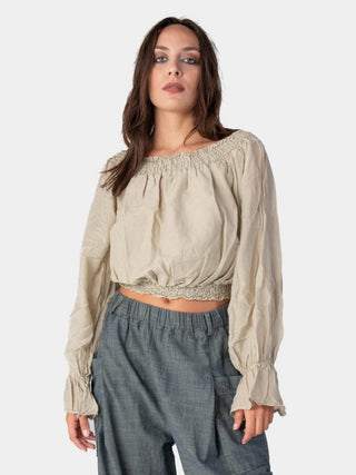 Long Flair Sleeve Bardot Crop Top - Baci Fashion