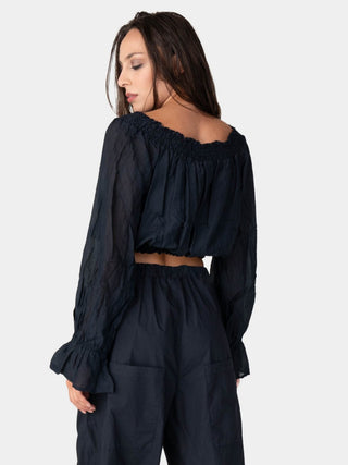 Long Flair Sleeve Bardot Crop Top - Baci Fashion