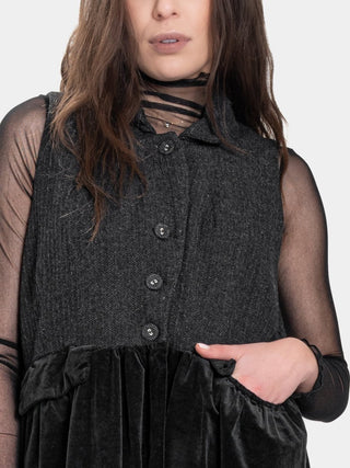 Long Herringbone and Velvet Vest - Baci Fashion