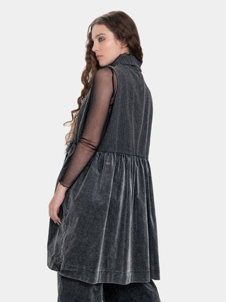 Long Herringbone and Velvet Vest - Baci Fashion