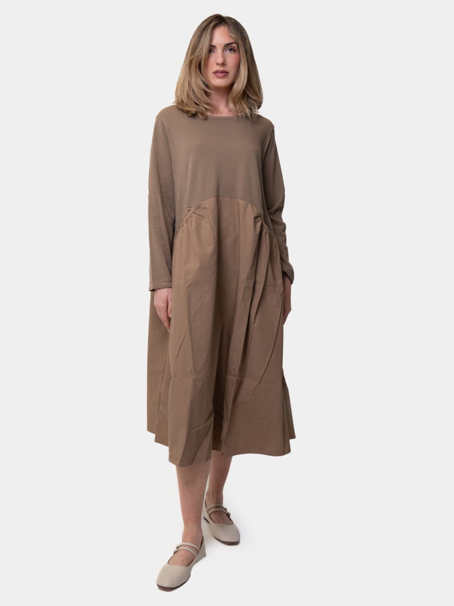 Long Sleeve Cotton Midi Poplin Dress Oyster Grey / XS Long Sleeve Cotton Midi Poplin Dress Oyster Grey / XS
