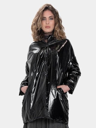 Mandarin Collar Padded Vinyl Coat - Baci Fashion