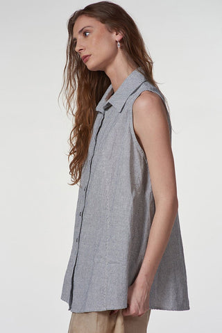 Micro - Striped Button - Up Vest - Baci Fashion