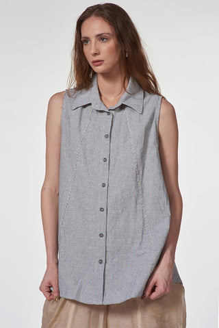 Micro - Striped Button - Up Vest - Baci Fashion