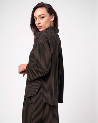 Mock Neck Pleated Back Shirt - Baci Fashion