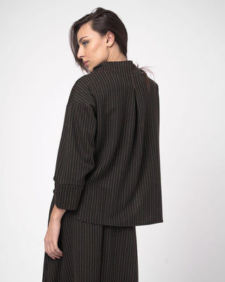Mock Neck Pleated Back Shirt - Baci Fashion
