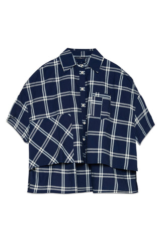 Navy and white checkered shirt on a white background