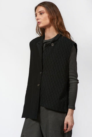 Needled Diamond Asymmetrical Vest - Baci Fashion