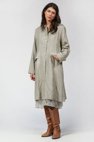 Needled Striped Long Jacket with Silky Fabric - Baci Fashion