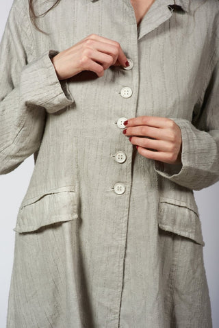 Needled Striped Long Jacket with Silky Fabric - Baci Fashion