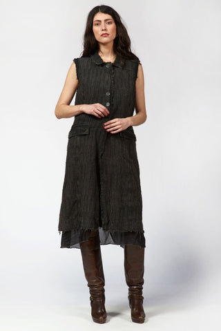 Needled Striped Long Vest with Silky Layer - Baci Fashion