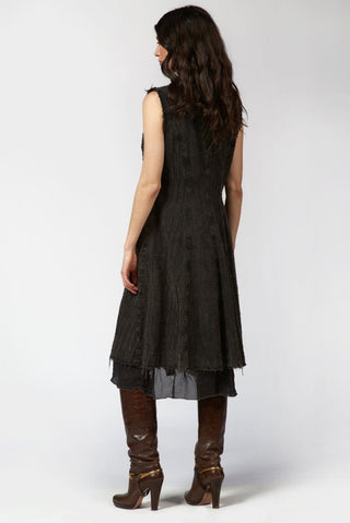 Needled Striped Long Vest with Silky Layer - Baci Fashion