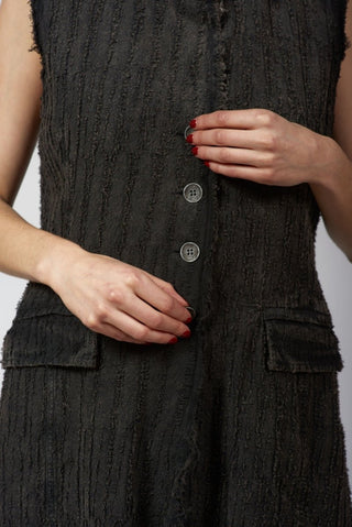 Needled Striped Long Vest with Silky Layer - Baci Fashion