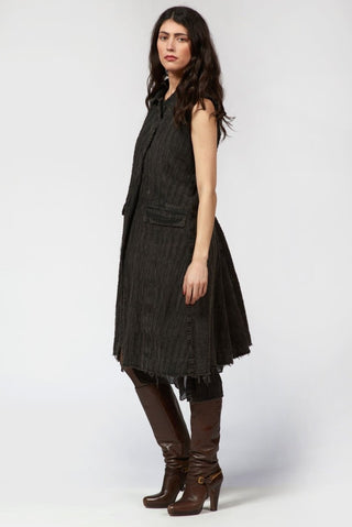 Needled Striped Long Vest with Silky Layer - Baci Fashion