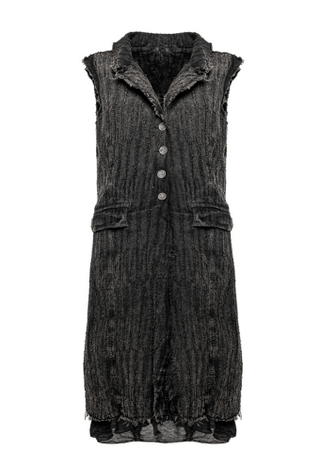 Needled Striped Long Vest with Silky Layer - Baci Fashion