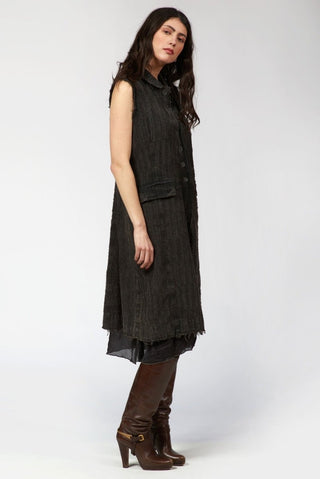 Needled Striped Long Vest with Silky Layer - Baci Fashion