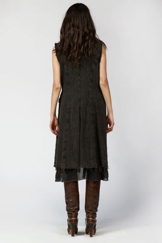 Needled Striped Long Vest with Silky Layer - Baci Fashion