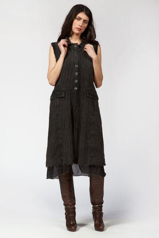 Needled Striped Long Vest with Silky Layer - Baci Fashion