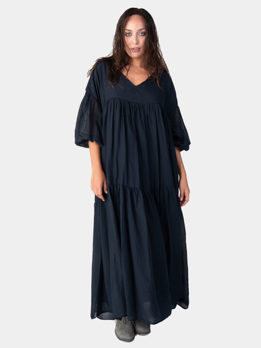 organic cotton tiered midi dress Organic Cotton Tiered Ruffle Midi Dress Mare / S