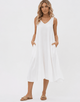 Organic Cotton V-neck Tank Dress - Baci Fashion