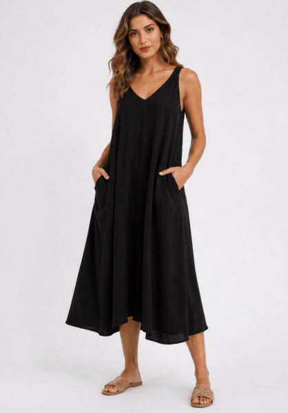 Organic Cotton V-neck Tank Dress Chocolate / S