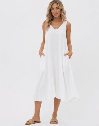 Organic Cotton V-neck Tank Dress - Baci Fashion