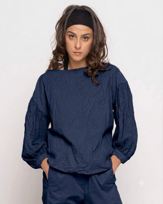 Organic Crinkle Long Sleeve Boatneck Top - Baci Fashion