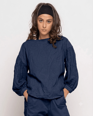 Organic Crinkle Long Sleeve Boatneck Top - Baci Fashion