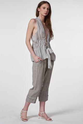 Pants with Cuffs and Silk Belt - Baci Fashion