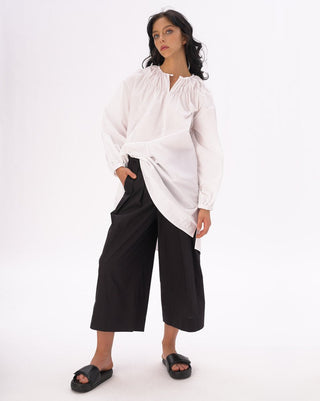 Pleated Cotton Palazzo Pants - Baci Fashion
