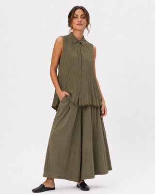 Pleated Crinkle Organic Cotton Button Tank - Baci Fashion