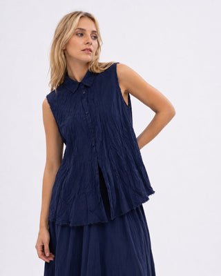 Pleated Crinkle Organic Cotton Button Tank - Baci Fashion