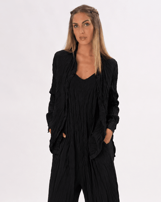 Pleated Crinkled Button Up Long Sleeve - Baci Fashion