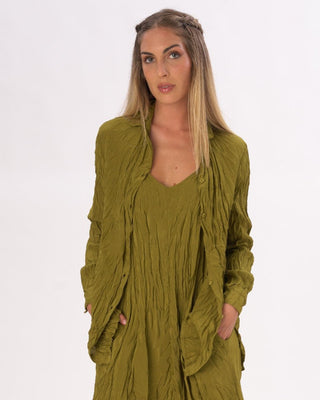 Pleated Crinkled Button Up Long Sleeve - Baci Fashion