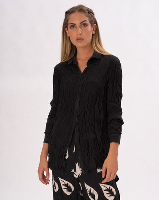 Pleated Crinkled Button Up Long Sleeve - Baci Fashion