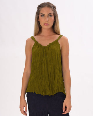 Pleated Crinkled Camisole Tank Shirt - Baci Fashion