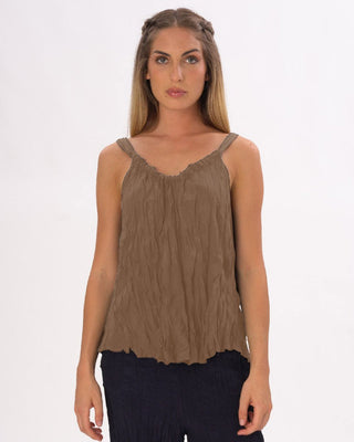 Pleated Crinkled Camisole Tank Shirt - Baci Fashion