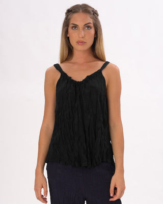 Pleated Crinkled Camisole Tank Shirt - Baci Fashion