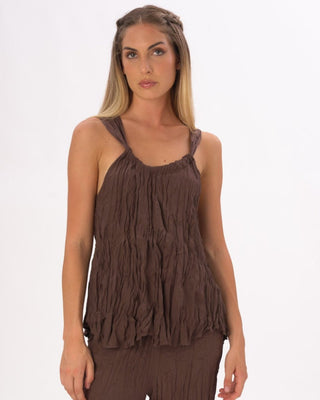 Pleated Crinkled Camisole Tank Shirt - Baci Fashion