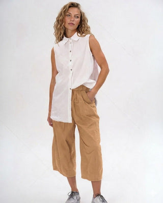 Pleated Elastic Organic Cotton Pants - Baci Fashion
