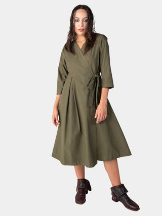 Pleated Midi Cotton Wrap Dress - Baci Fashion
