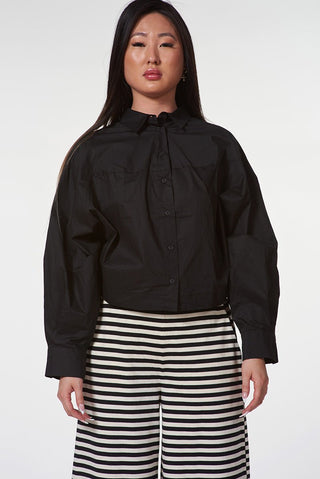 Poplin Balloon - Cut Cropped Shirt - Baci Fashion