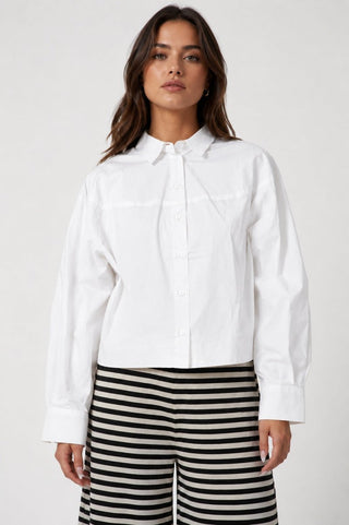 Poplin Balloon-Cut Cropped Shirt - Baci Fashion