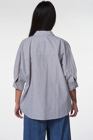 Poplin Kimono Shirt with 3/4 Sleeves - Baci Fashion