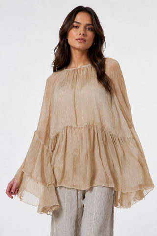 Raglan Blouse with Ruffled Sleeves - Baci Fashion