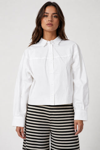 Poplin Balloon-Cut Cropped Shirt