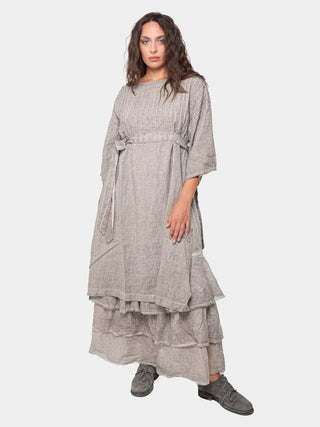 Ribbed Belted Linen Shift Dress - Baci Fashion