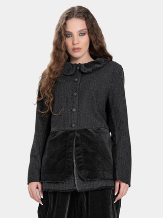 Round Collar Jacket with Velvet Patchwork - Baci Fashion