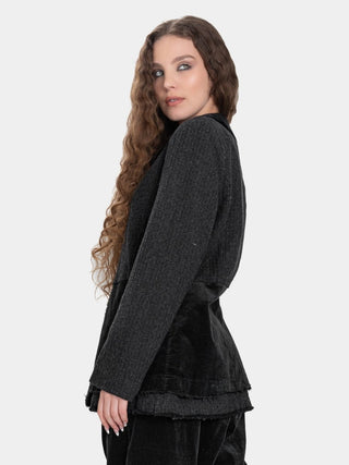 Round Collar Jacket with Velvet Patchwork - Baci Fashion