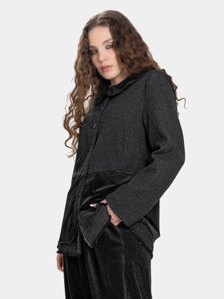 Round Collar Jacket with Velvet Patchwork - Baci Fashion